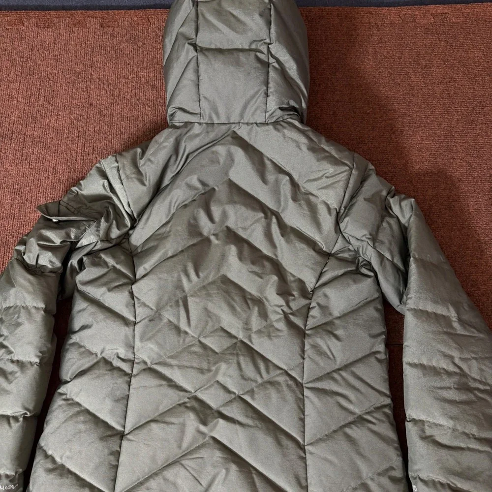 Eddie Bauer EB550 Down Parka Womens Small Olive Green Puffer Hooded Jacket Coat